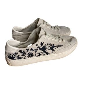 SOLUDOS NATURAL CANVAS OTOMI Embroidered Monkey Bird Floral Sneakers Size 9